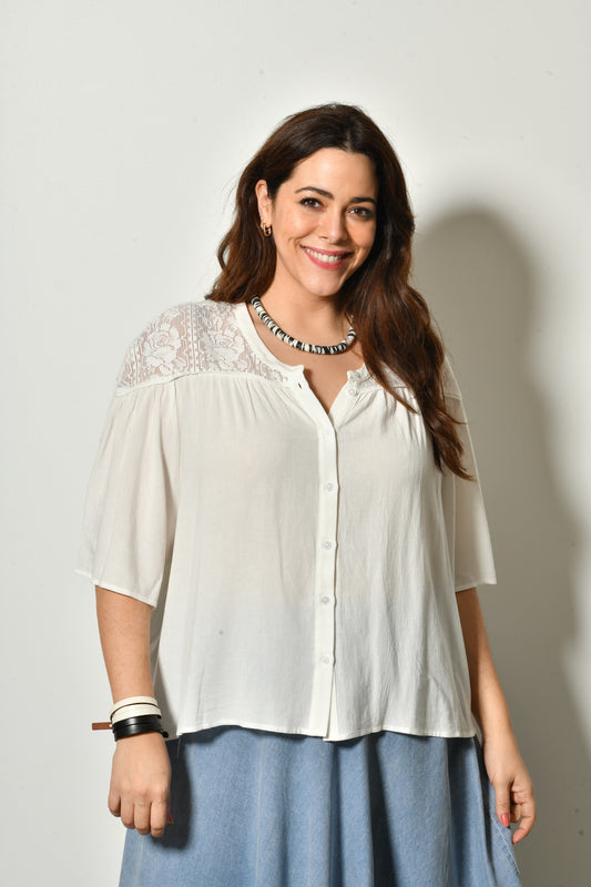 Chemise CÉLESTE fluide élégante manches 34 - Grande taille 44-58