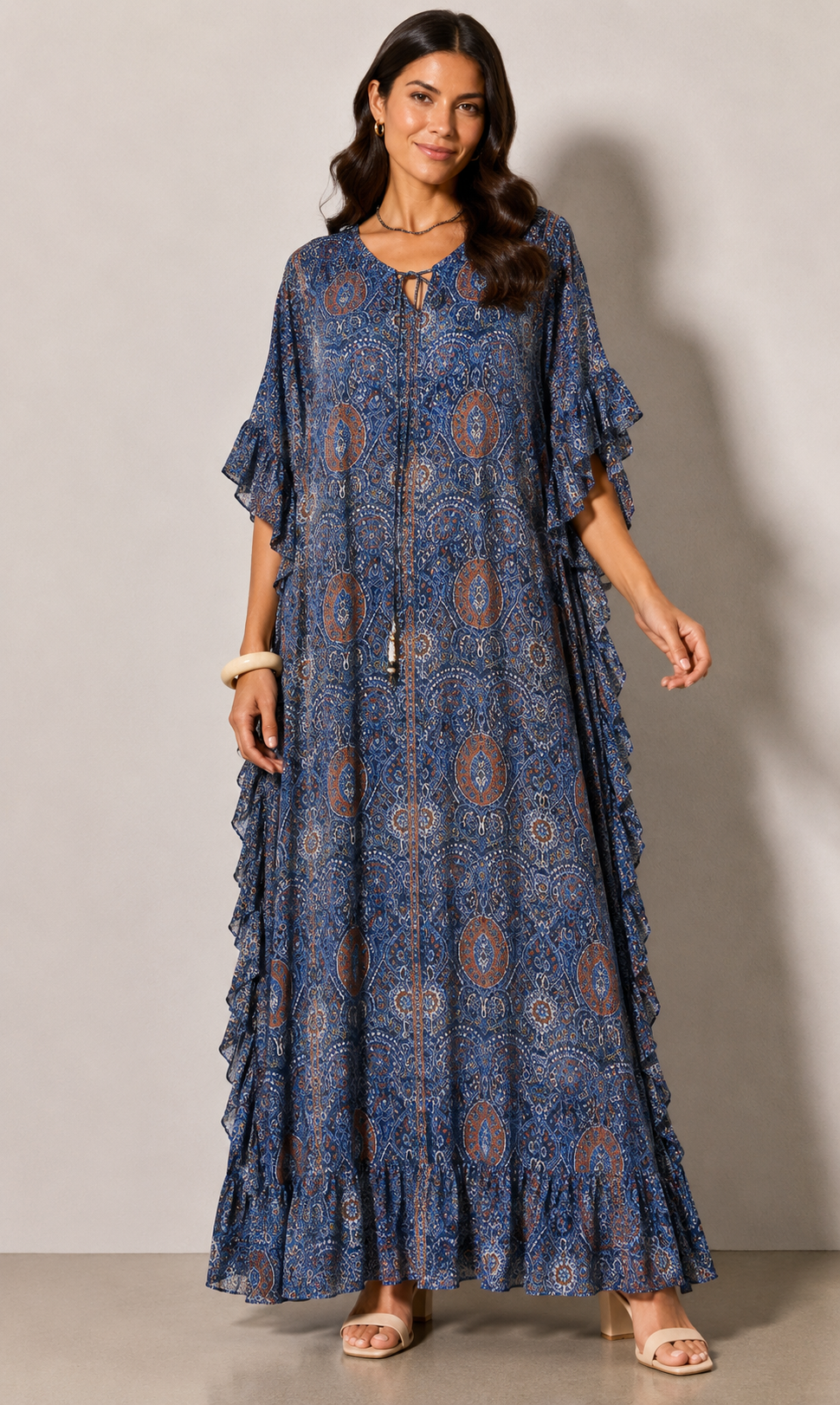 Robe longe Mae volants - Grande taille 44-58