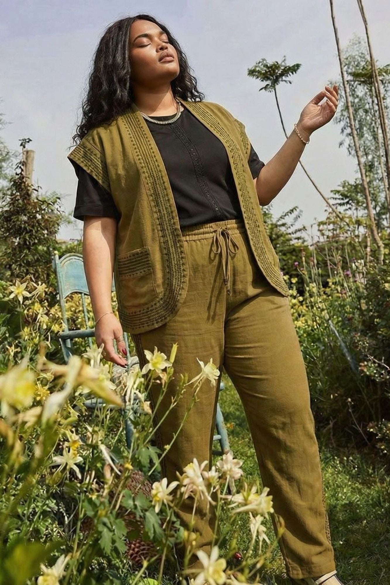 Gilet sans manches AURORA en lin fluide bohème - Grande taille 44-58
