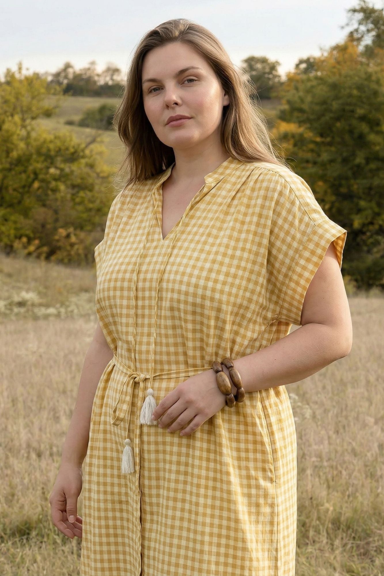 Robe midi WIDE fluide à carreaux vichy - Grande taille 44-58