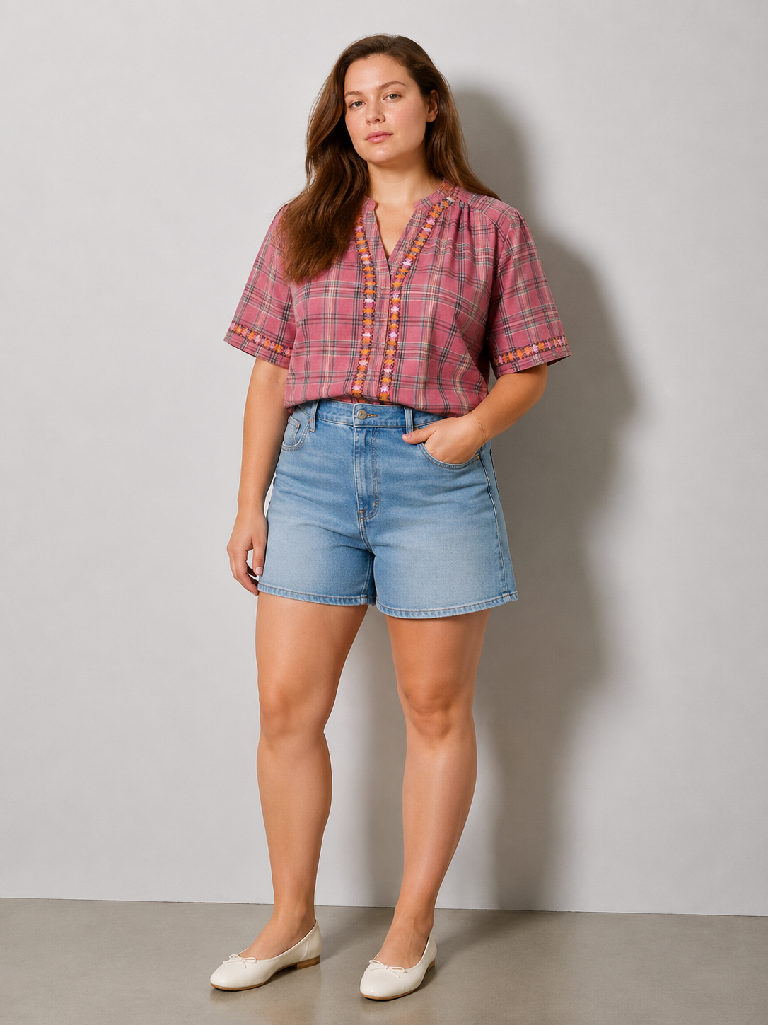 Blouse DELLA bohème brodée en coton - Grande taille 42-56