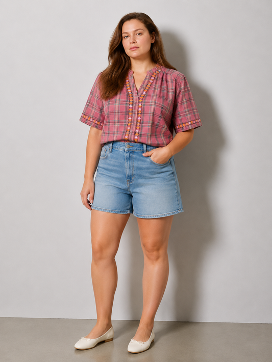 Blouse DELLA bohème brodée en coton - Grande taille 42-56