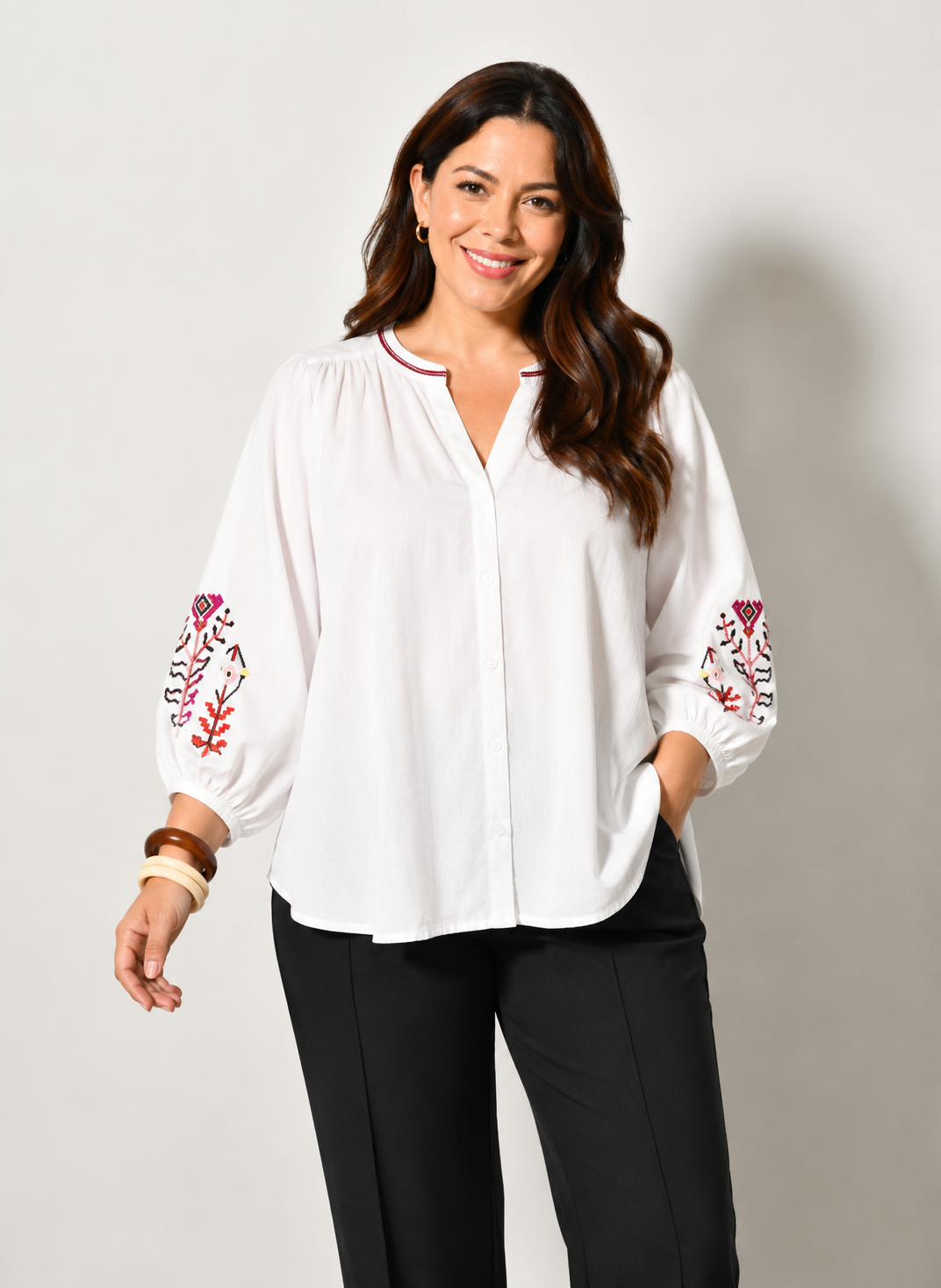 Blouse SOUL bohème brodée en coton - Grande taille 44-58