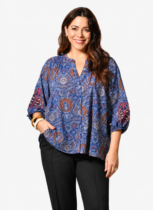 Blouse SOUL bohème brodée en coton - Grande taille 44-58