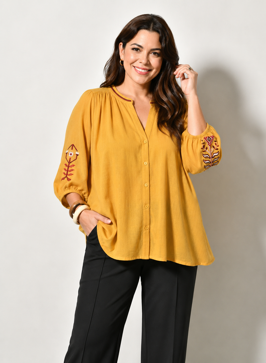 Blouse SOUL bohème brodée en coton - Grande taille 44-58