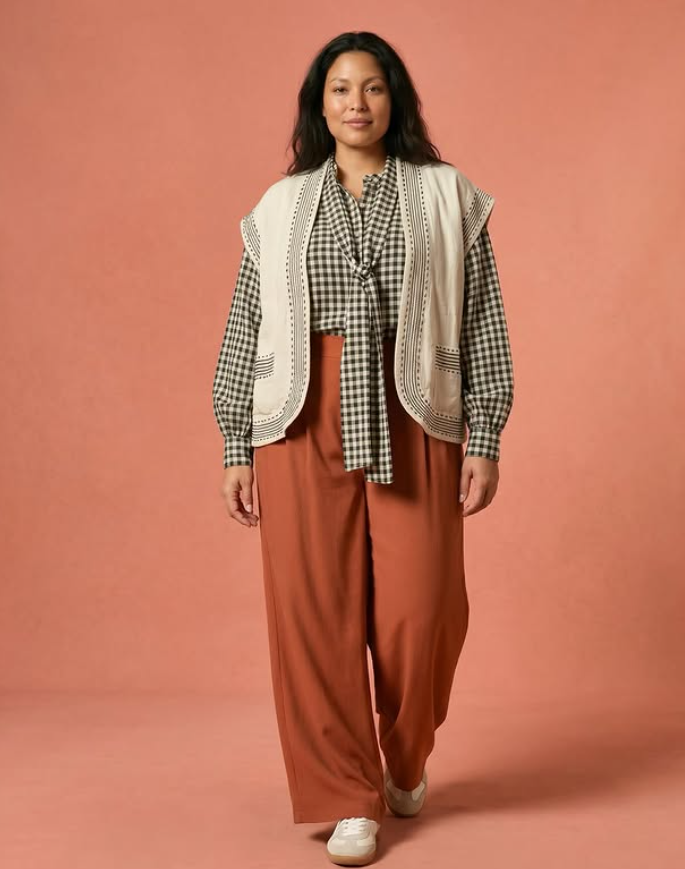 Gilet sans manches AURORA en lin fluide bohème - Grande taille 44-58