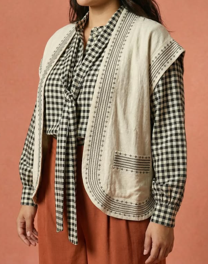 Gilet sans manches AURORA en lin fluide bohème - Grande taille 44-58