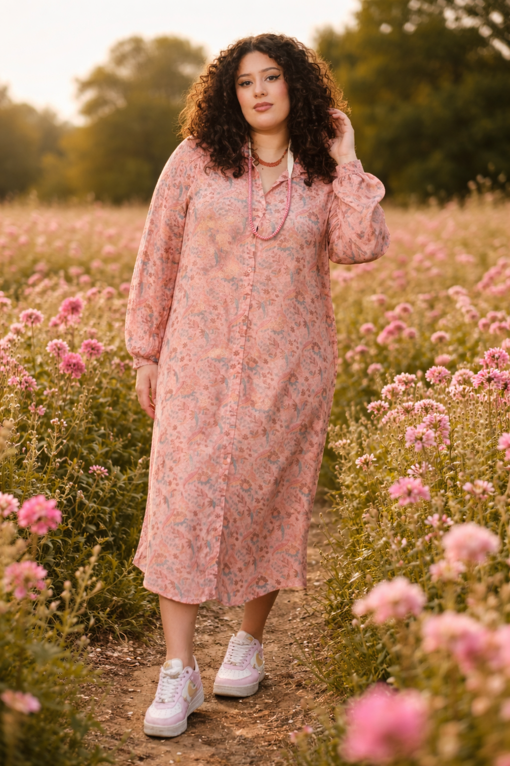 Robe chemise midi AMOR fluide bohème - Grande taille 44-58