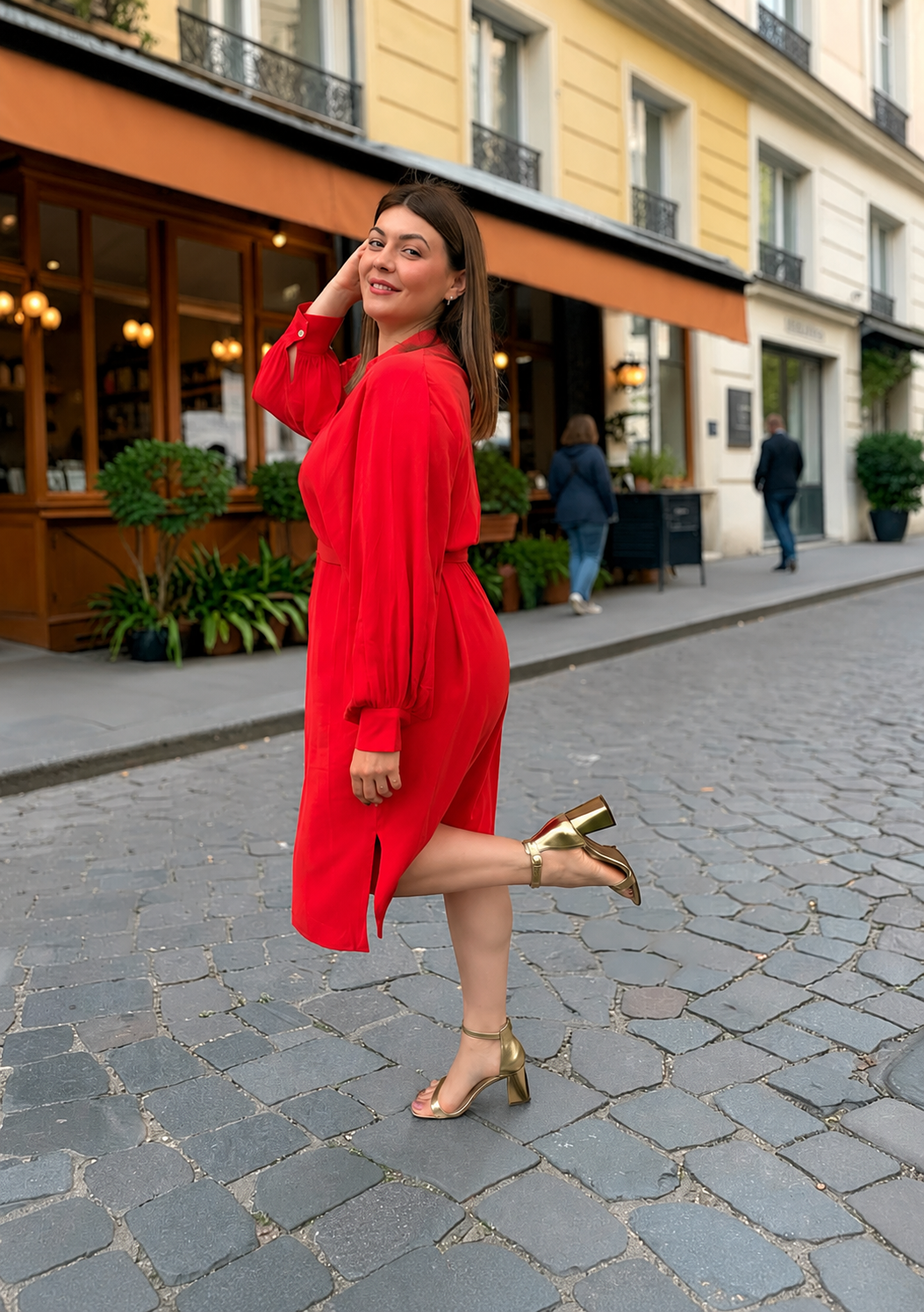 Robe midi ESMERALDA bohème col lavallière - Grande taille 44-58