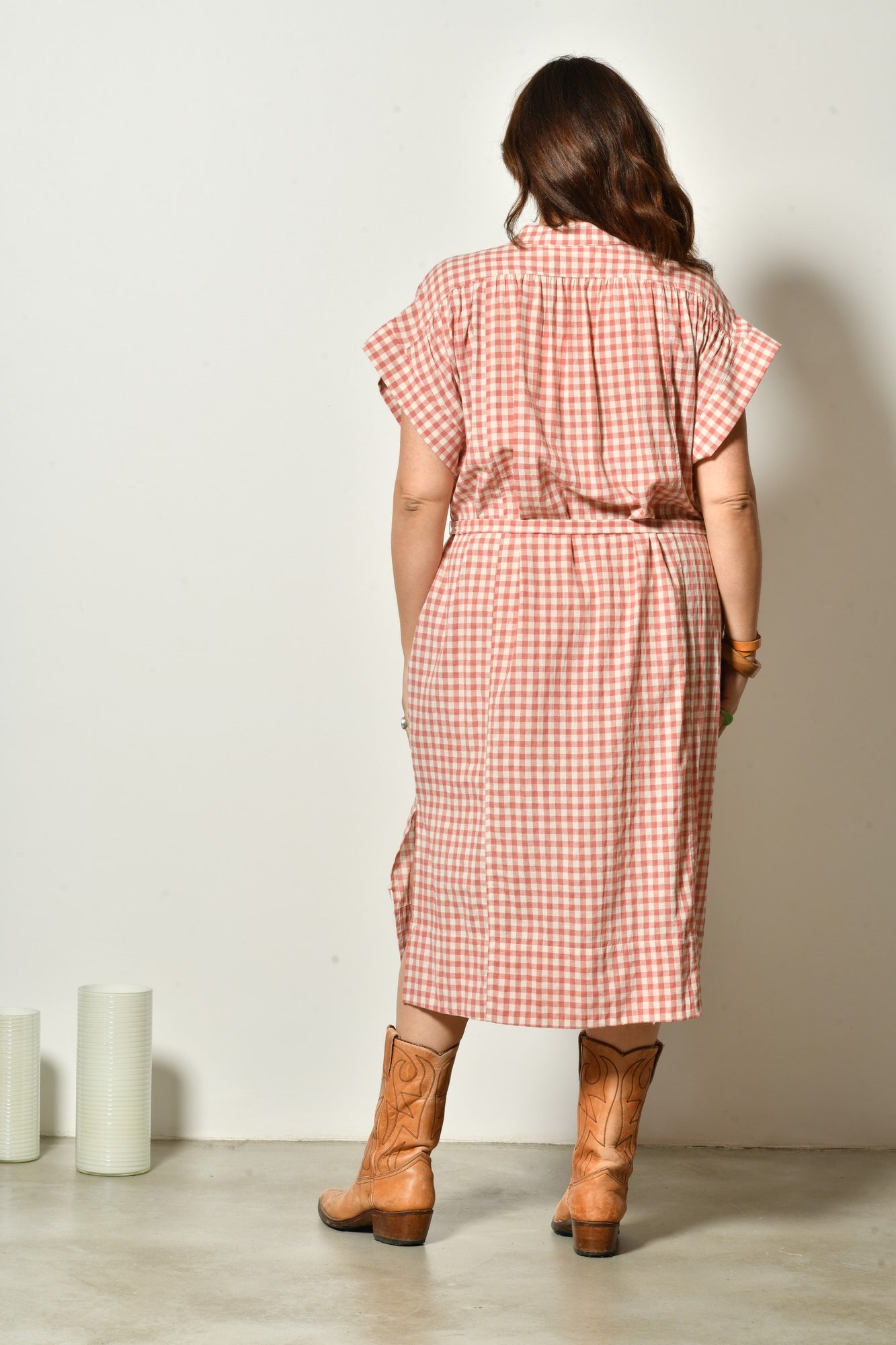 Robe midi WIDE fluide à carreaux vichy - Grande taille 44-58