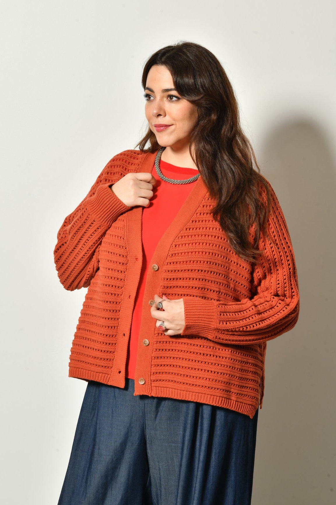 Cardigan ROMY maille coton long - Grande taille 44-58