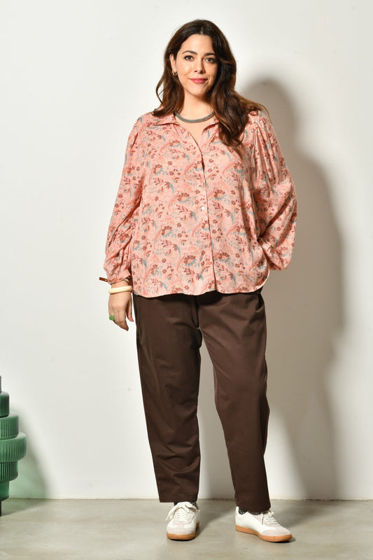 Pantalon DAHLIA coton fluide taille haute - Grande taille 44-58