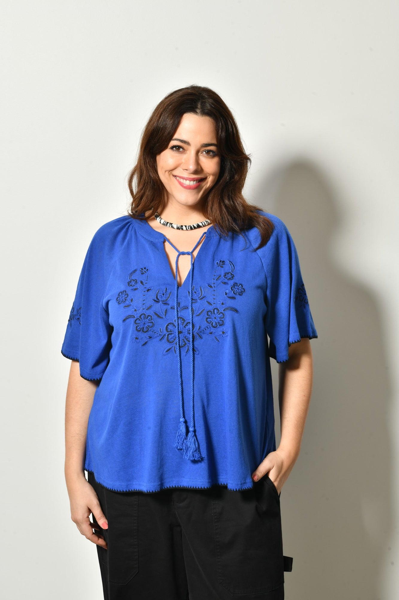 T-shirt NYMPHE brodé coton coupe droite - Grande taille 44-58