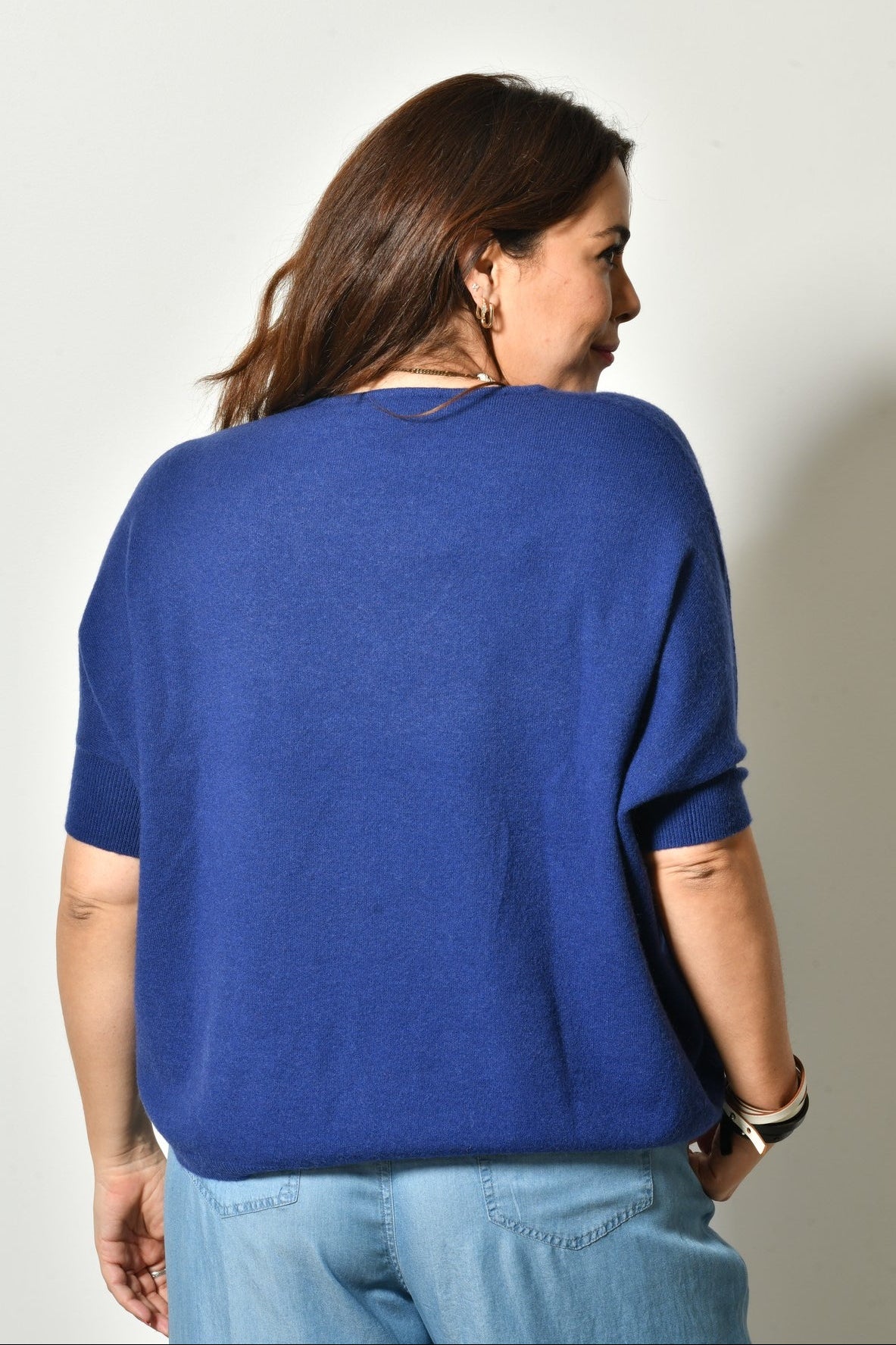 Pull manches courtes SKY maille fine col V - Grande taille 44-58