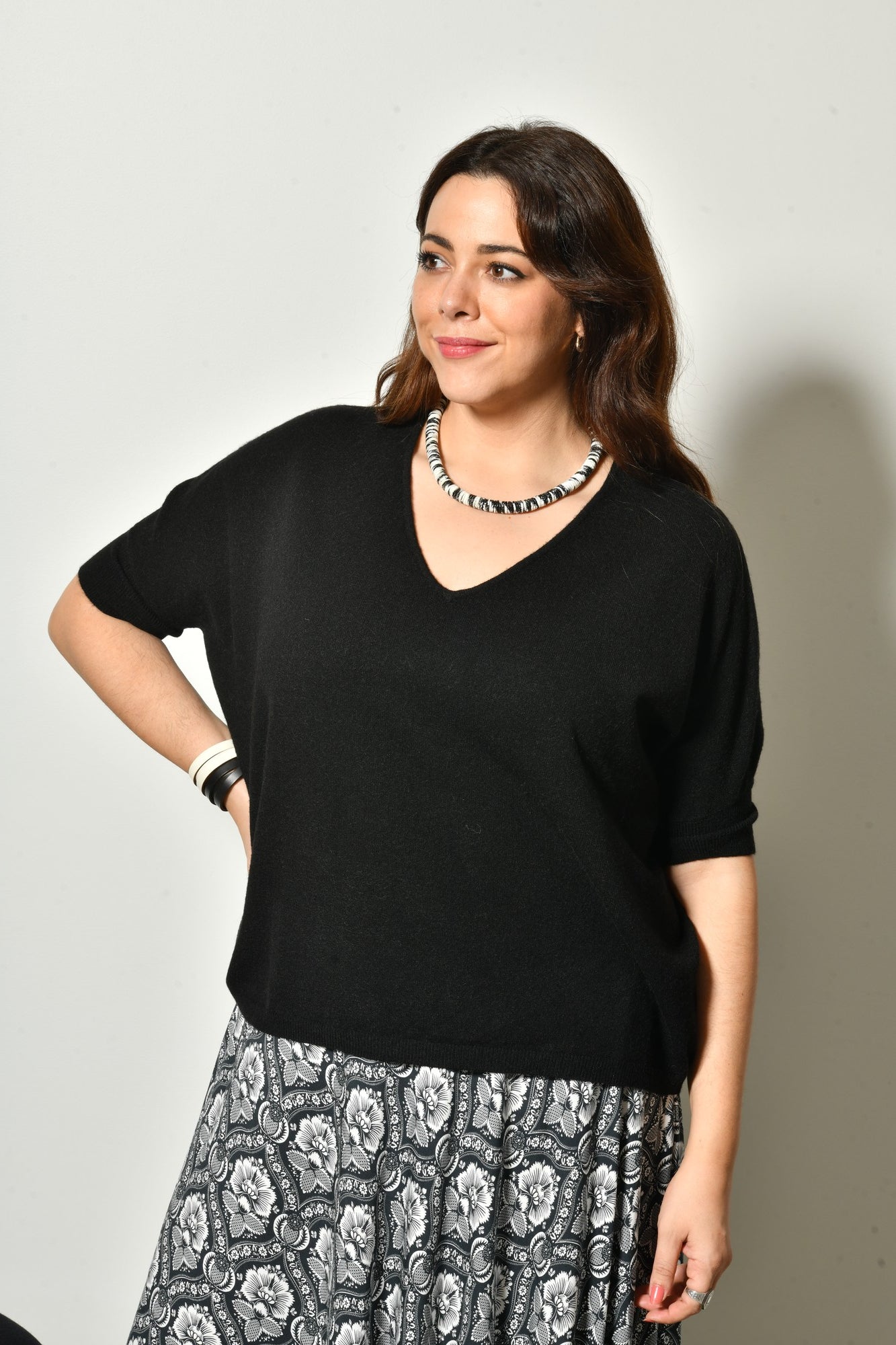 Pull manches courtes SKY maille fine col V - Grande taille 44-58