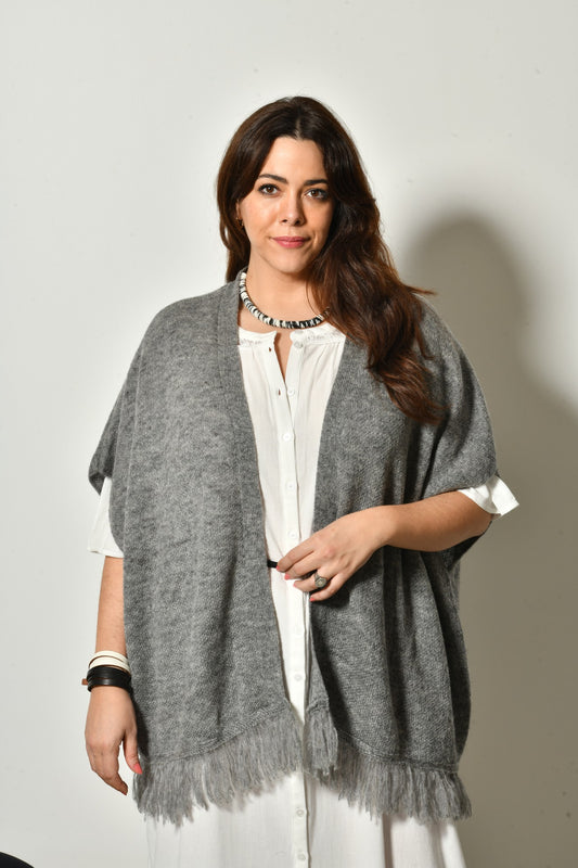 Gilet CALISTE maille douce bohème à franges - Grande taille 44-58