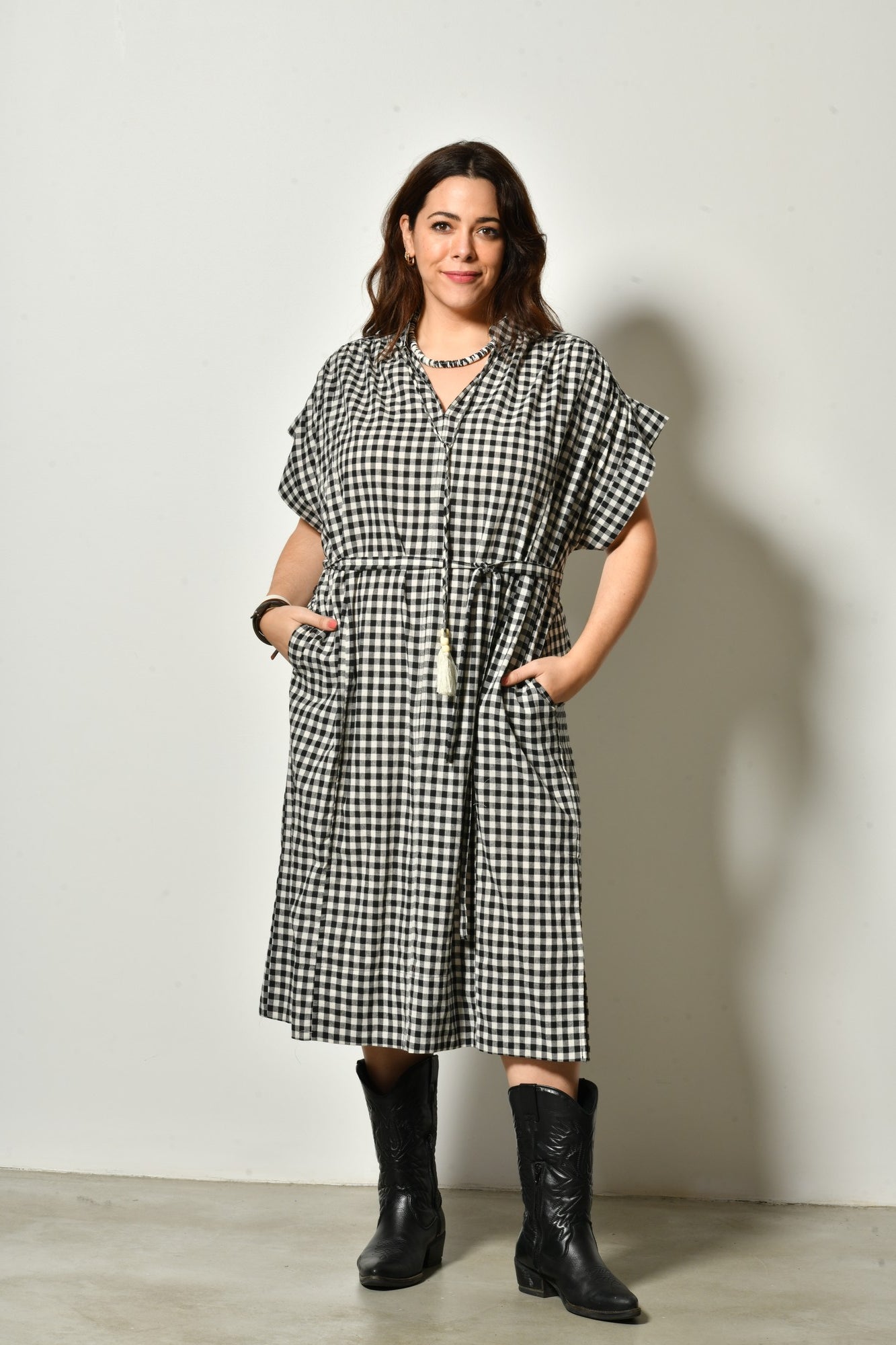Robe midi WIDE fluide à carreaux vichy - Grande taille 44-58