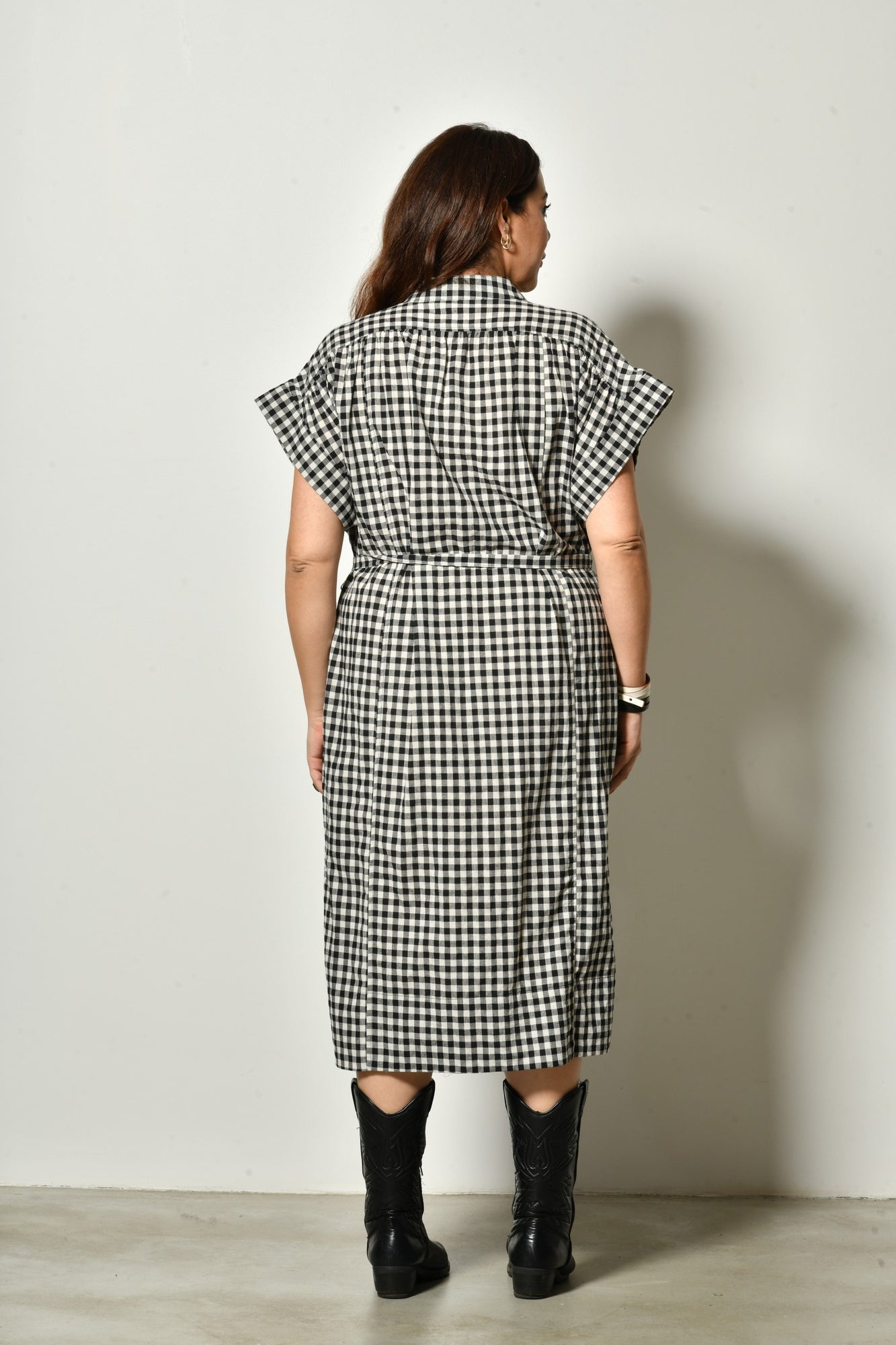 Robe midi WIDE fluide à carreaux vichy - Grande taille 44-58