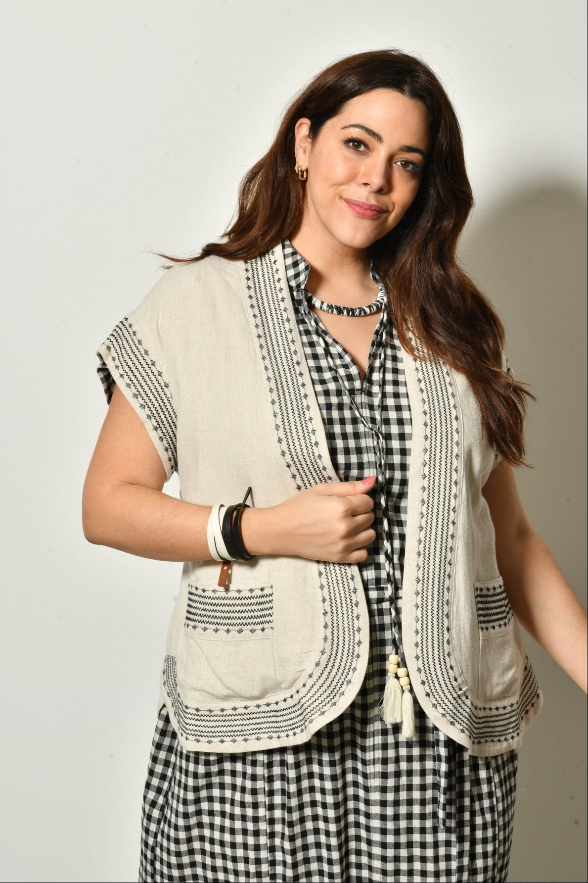 Gilet sans manches AURORA en lin fluide bohème - Grande taille 44-58
