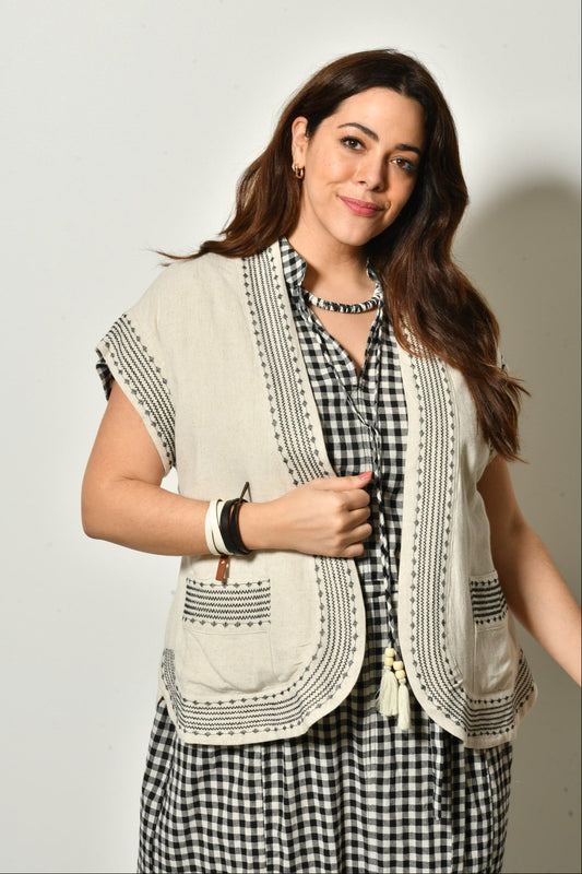 Gilet sans manches AURORA en lin fluide bohème - Grande taille 44-58