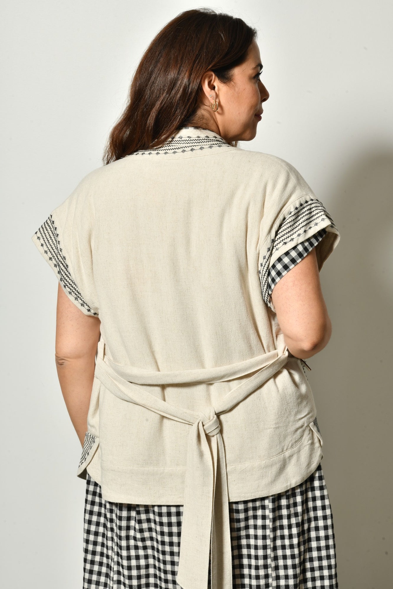 Gilet sans manches AURORA en lin fluide bohème - Grande taille 44-58