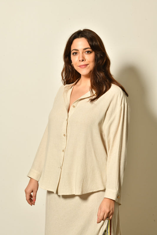 Chemise NORA en lin mélangé coupe fluide élégante - Grande taille 44-58