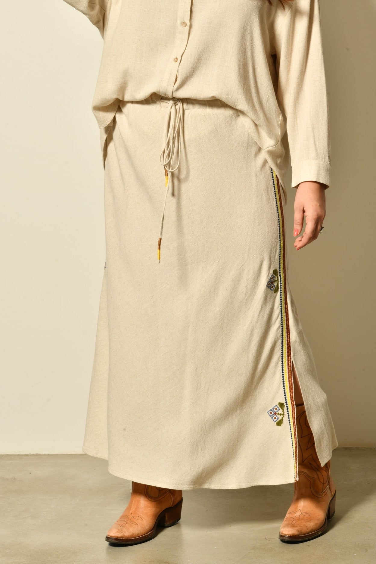 Jupe longue SAPHIRA fluide élégante taille haute - Grande taille 44-58