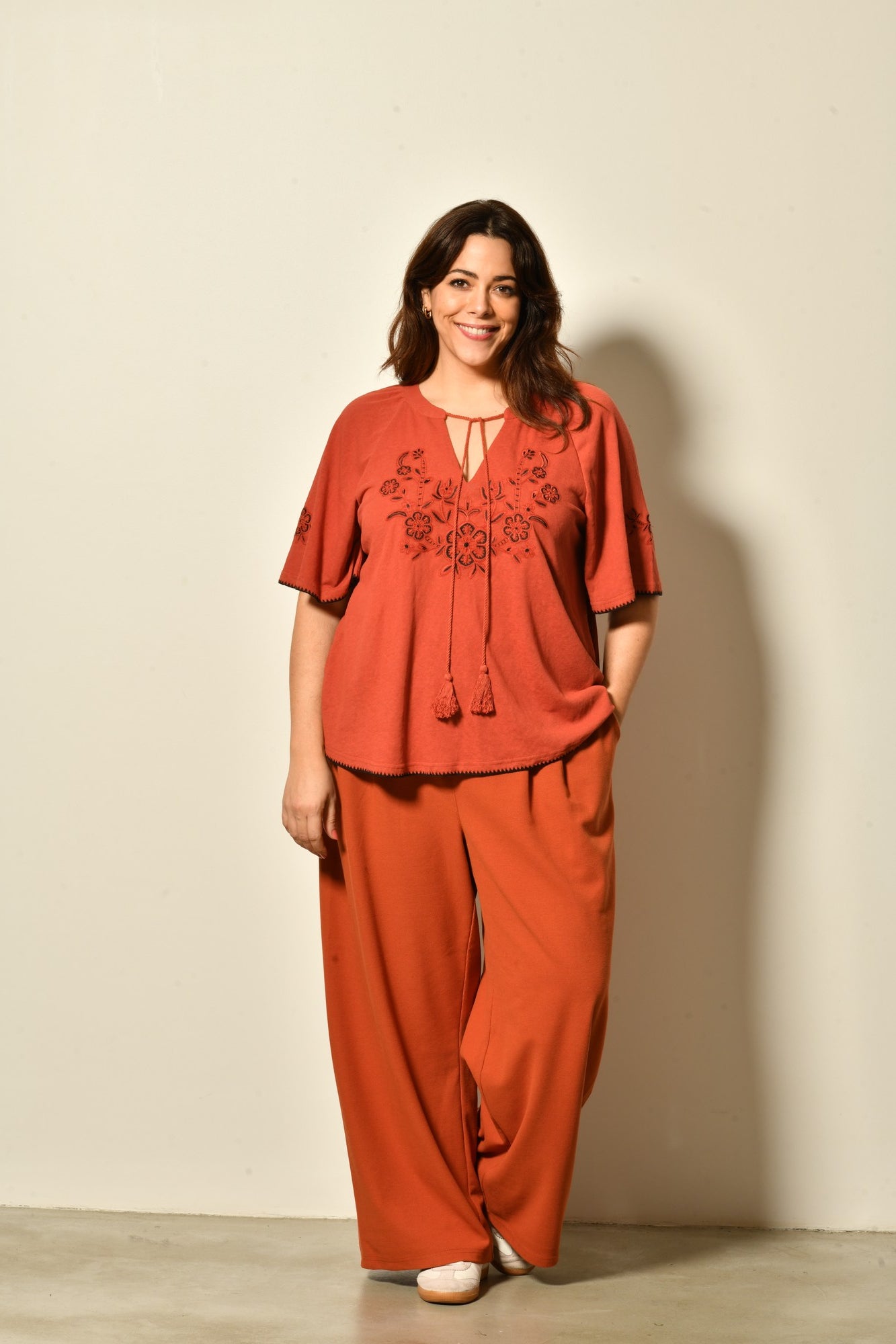 T-shirt NYMPHE brodé coton coupe droite - Grande taille 44-58