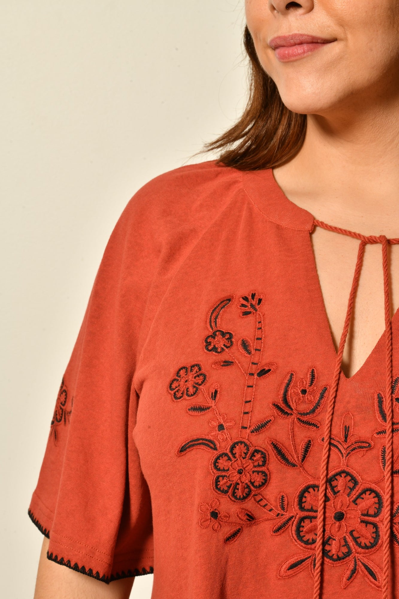 T-shirt NYMPHE brodé coton coupe droite - Grande taille 44-58