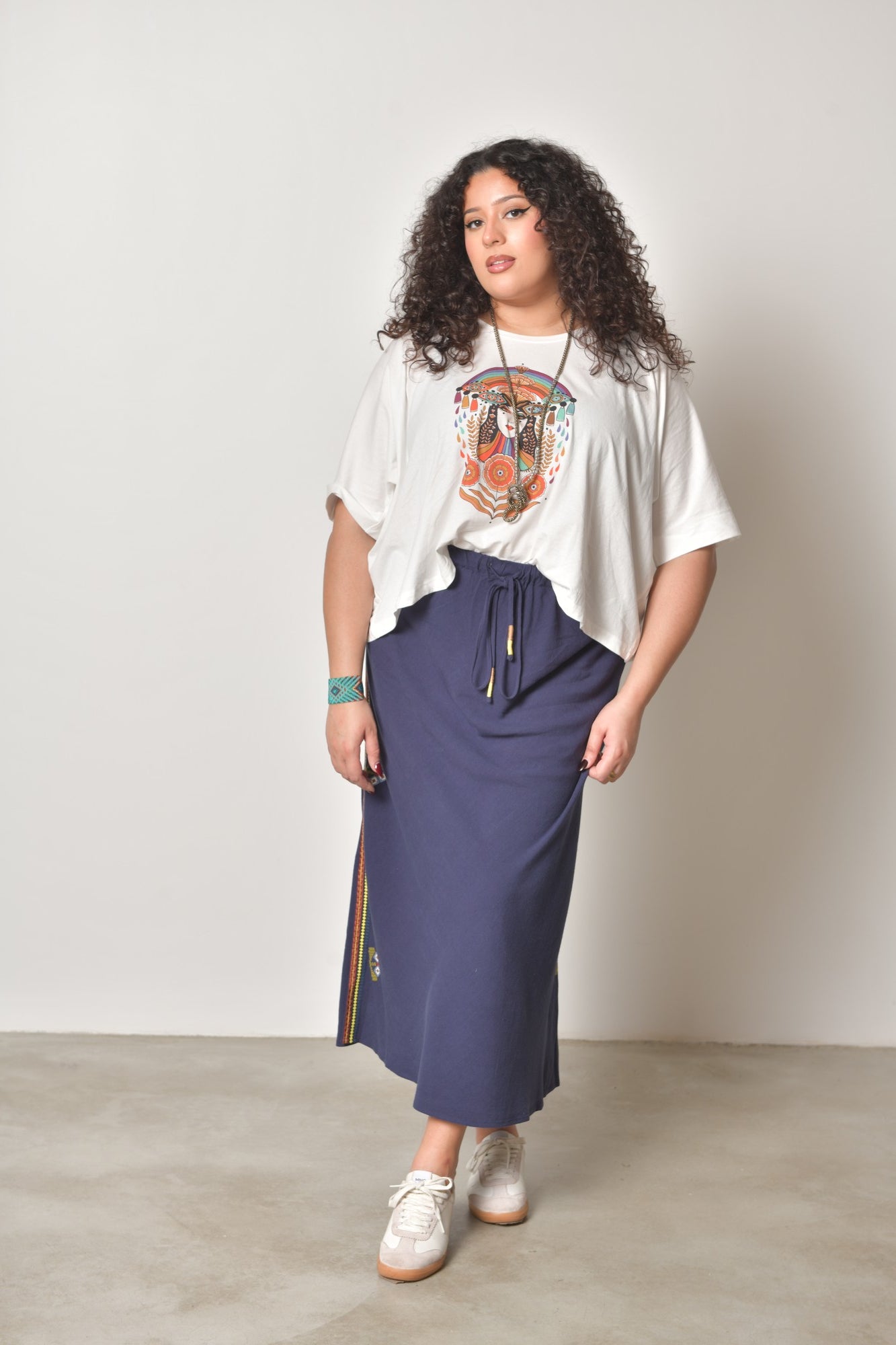 Jupe longue SAPHIRA fluide élégante taille haute - Grande taille 44-58