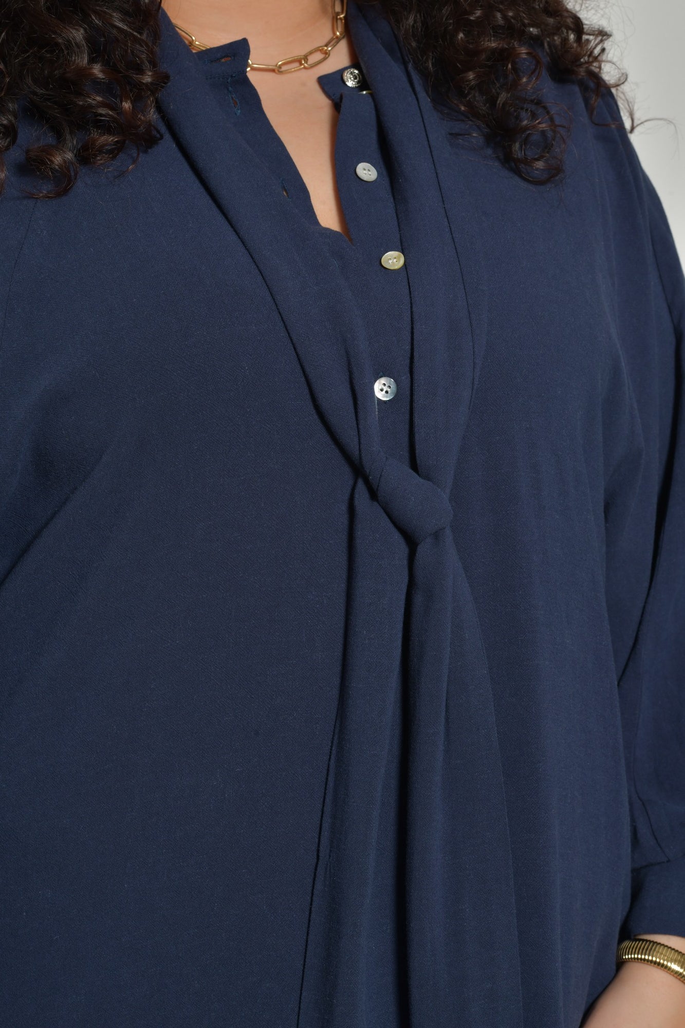 Robe midi ESMERALDA bohème col lavallière - Grande taille 44-58