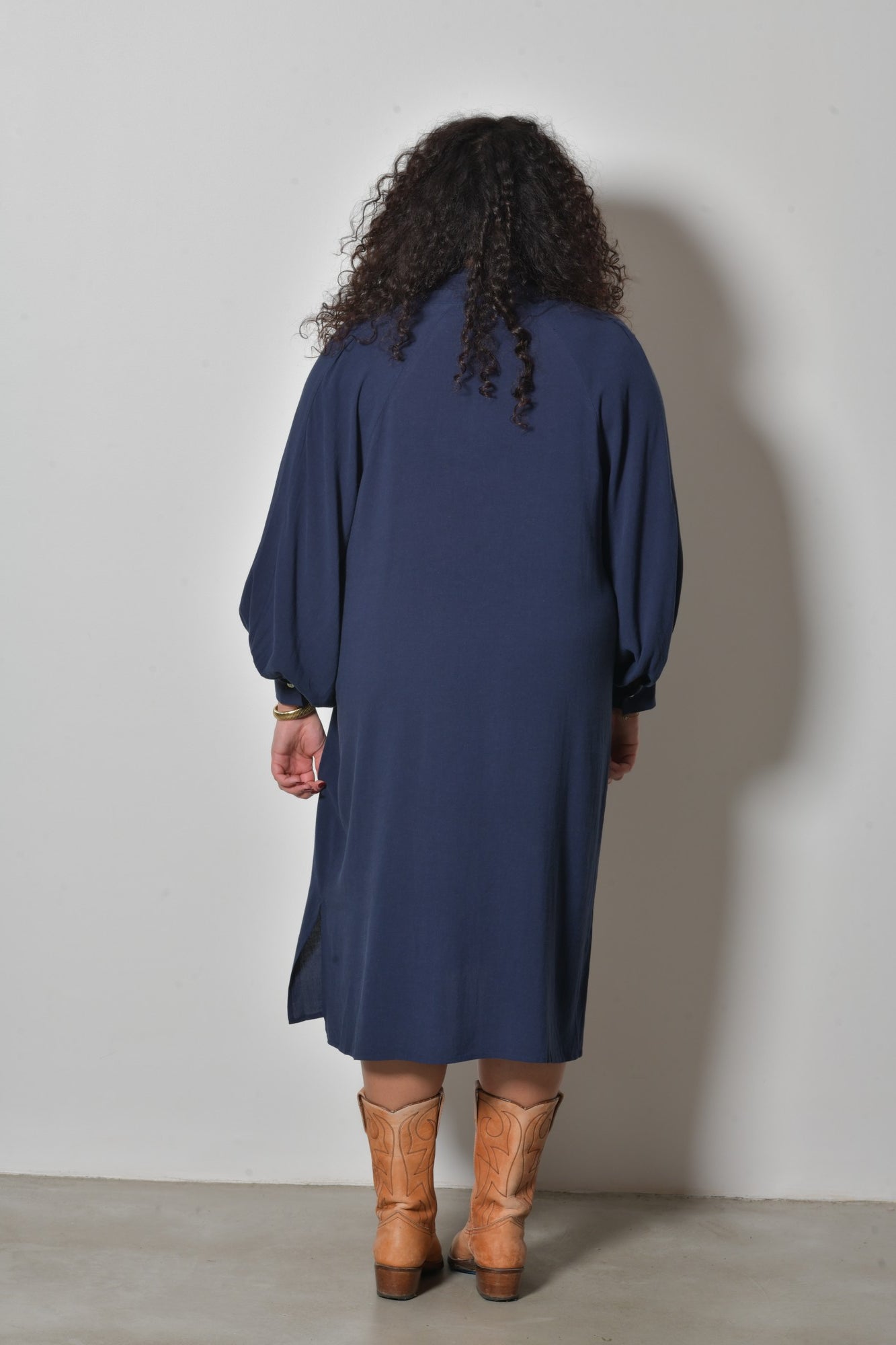 Robe midi ESMERALDA bohème col lavallière - Grande taille 44-58
