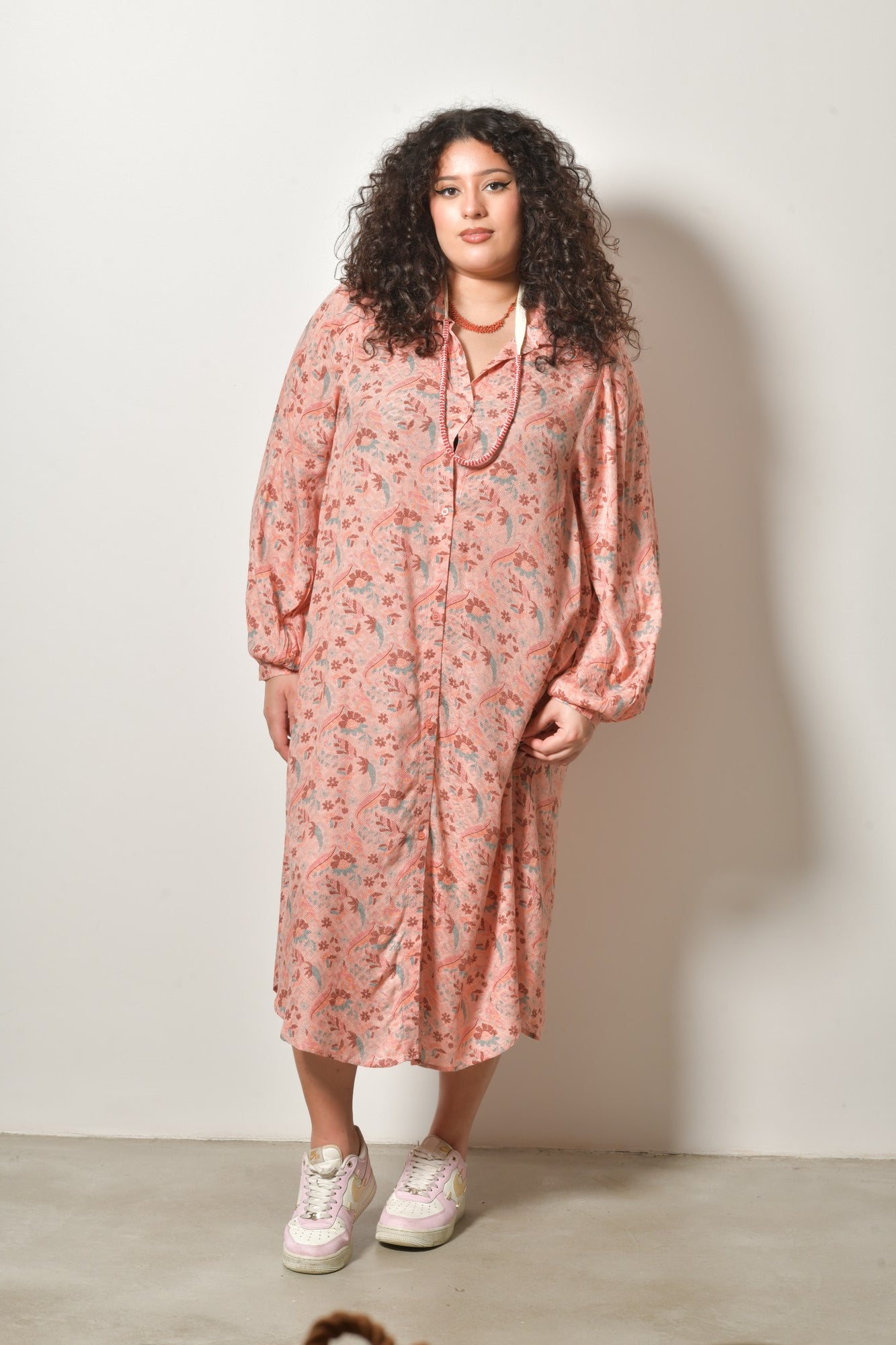 Robe chemise midi AMOR fluide bohème - Grande taille 44-58