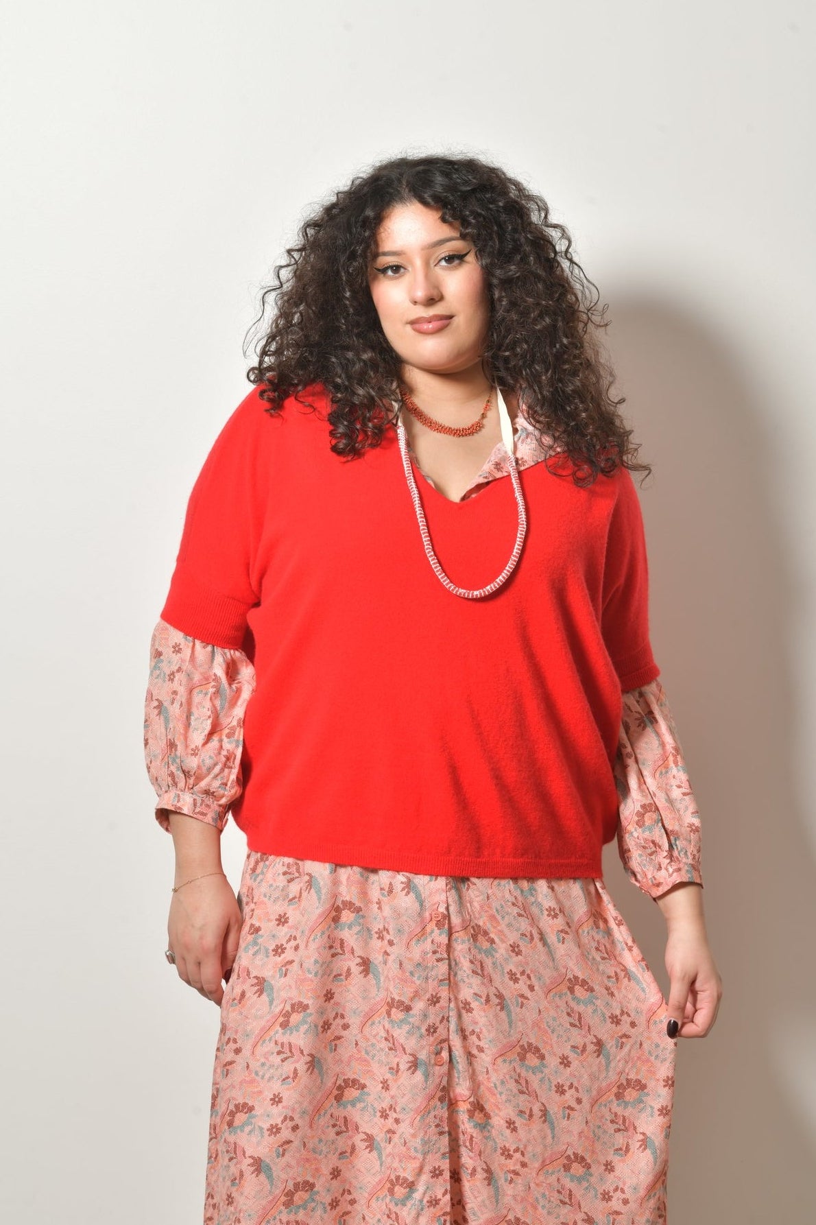 Pull manches courtes SKY maille fine col V - Grande taille 44-58