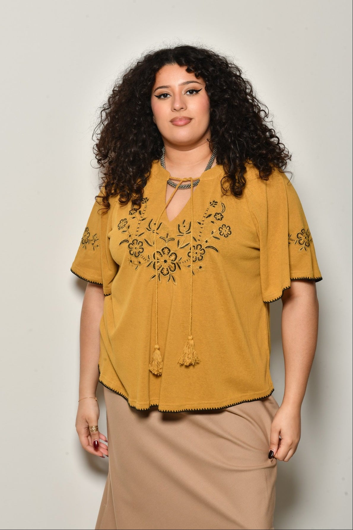 T-shirt NYMPHE brodé coton coupe droite - Grande taille 44-58