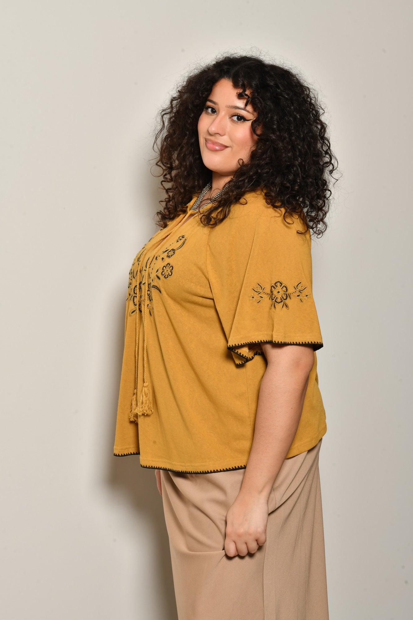 T-shirt NYMPHE brodé coton coupe droite - Grande taille 44-58