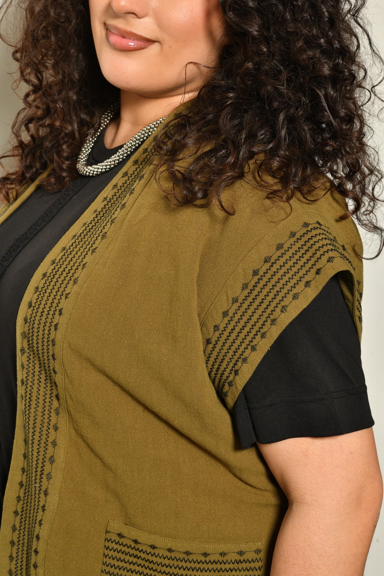 Gilet sans manches AURORA en lin fluide bohème - Grande taille 44-58
