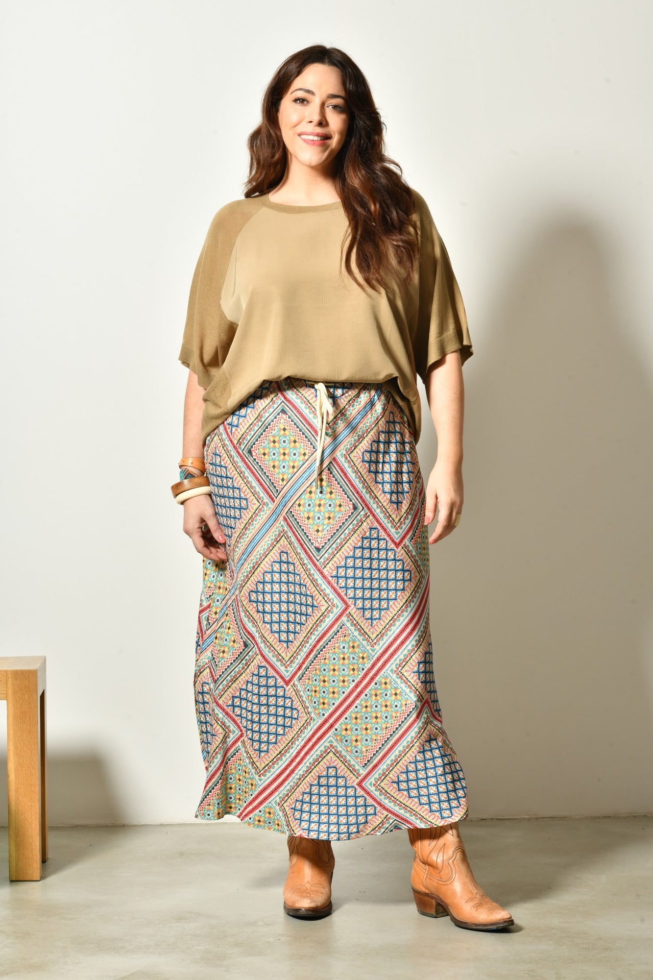 Jupe longue SAPHIRA fluide élégante taille haute - Grande taille 44-58