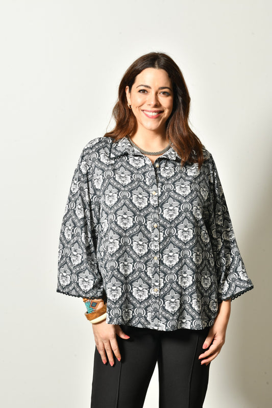 Chemise CATALONE en lin mélangé coupe droite - Grande taille 44-58