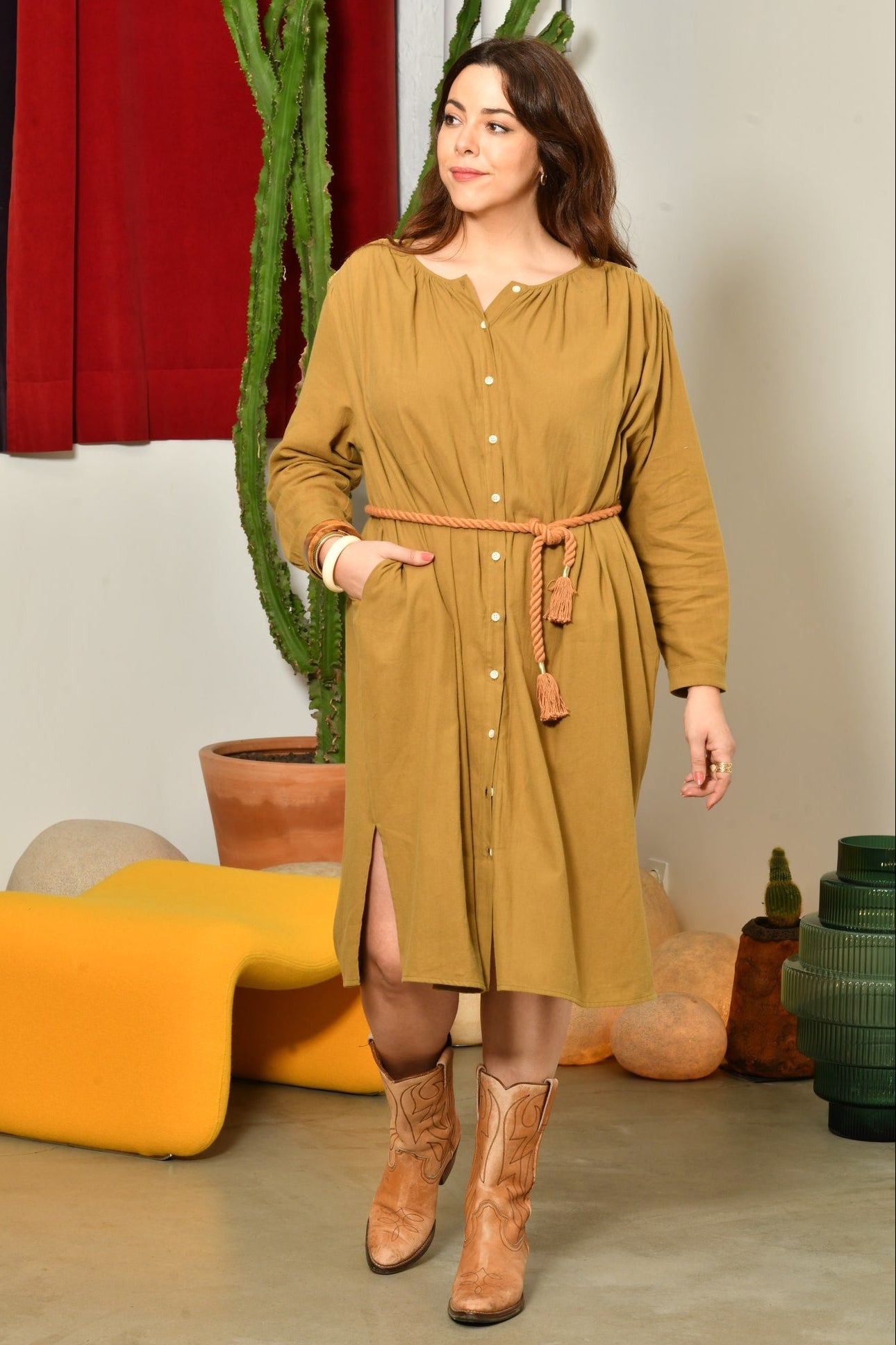 Robe midi EDEN bohème élégante - Grande taille 44-58