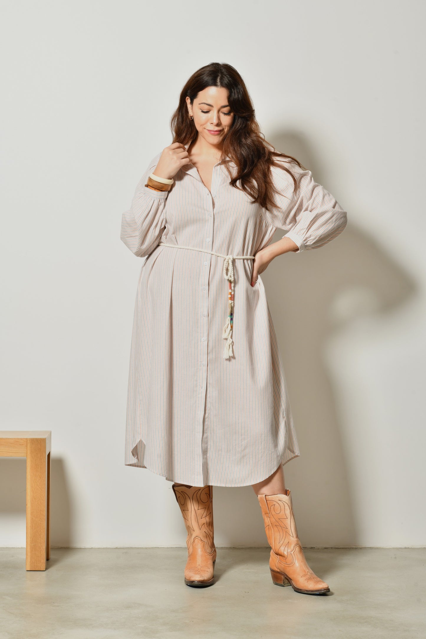 Robe chemise midi AMOR fluide bohème - Grande taille 44-58