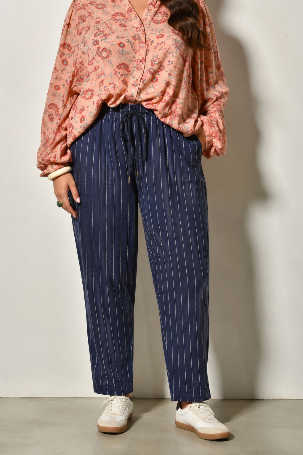 Pantalon DAHLIA coton fluide taille haute - Grande taille 44-58
