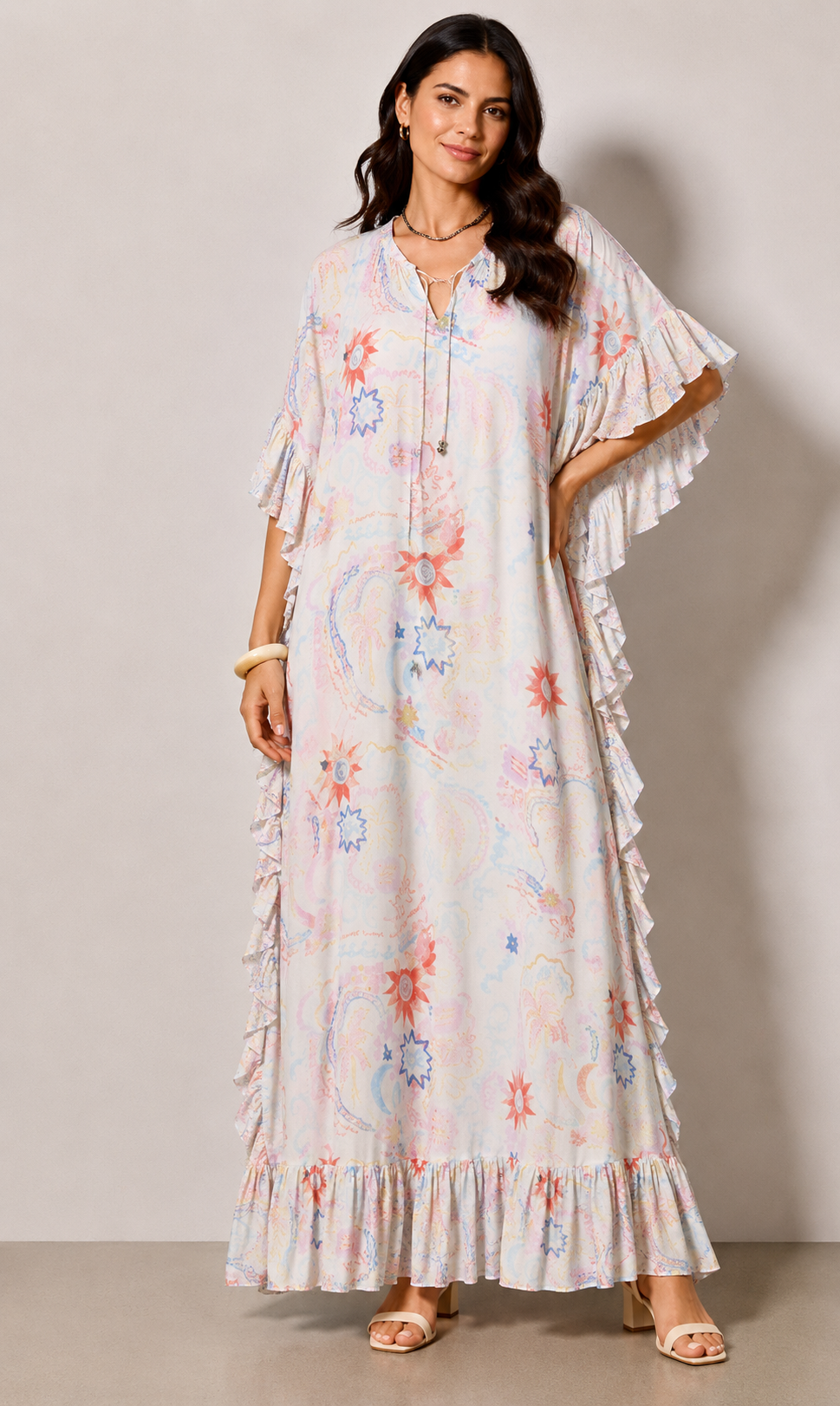 Robe longe Mae volants - Grande taille 44-58