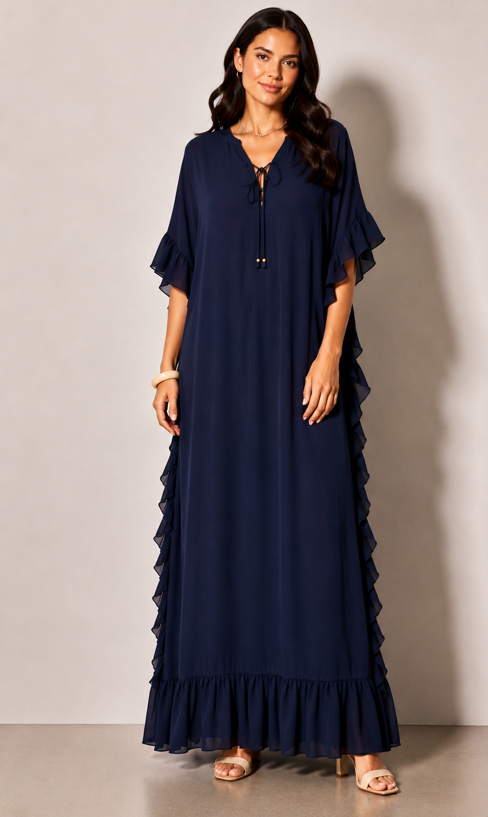 Robe longe Mae volants - Grande taille 44-58