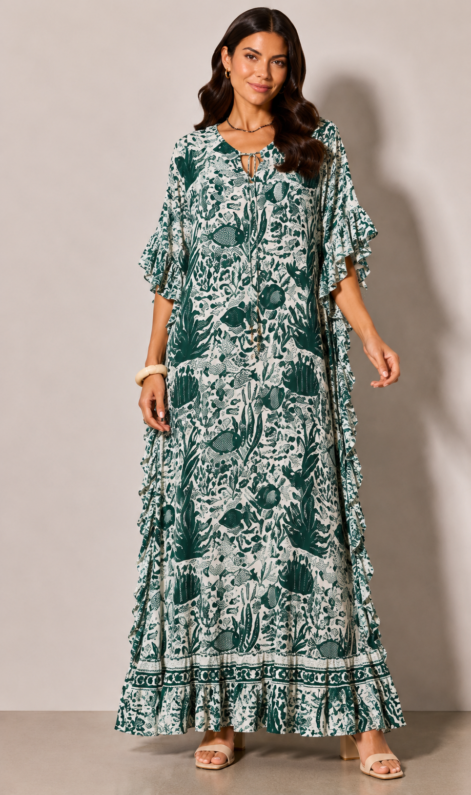 Robe longe Mae volants - Grande taille 44-58
