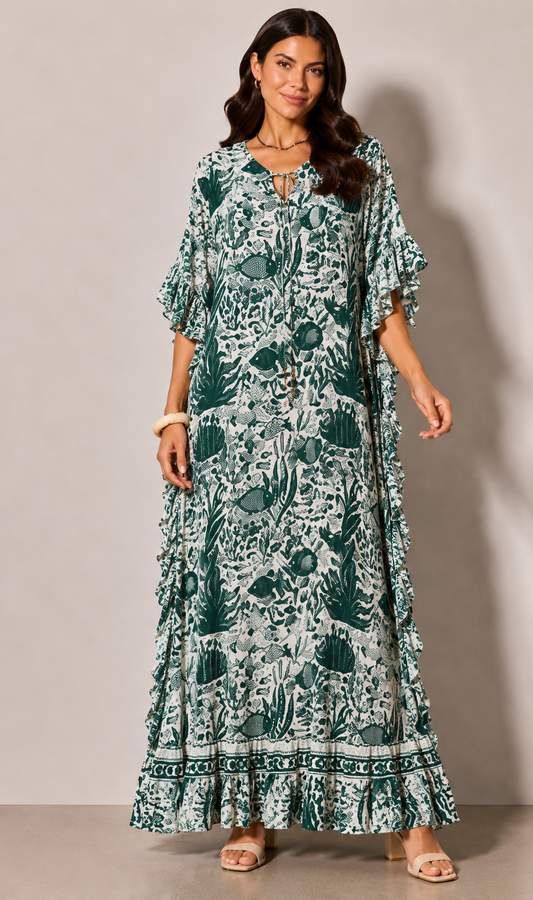 Robe longe Mae volants - Grande taille 44-58