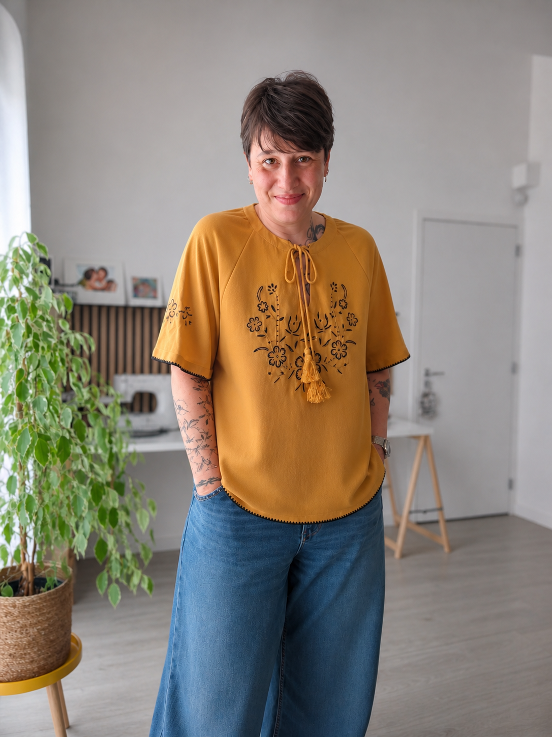 T-shirt NYMPHE brodé coton coupe droite - Grande taille 44-58